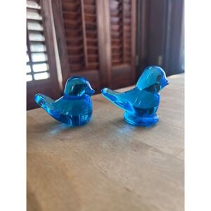 Ron Ray Vintage Bluebird of Happiness Art Glass Figurines Set Blue MCM Decor